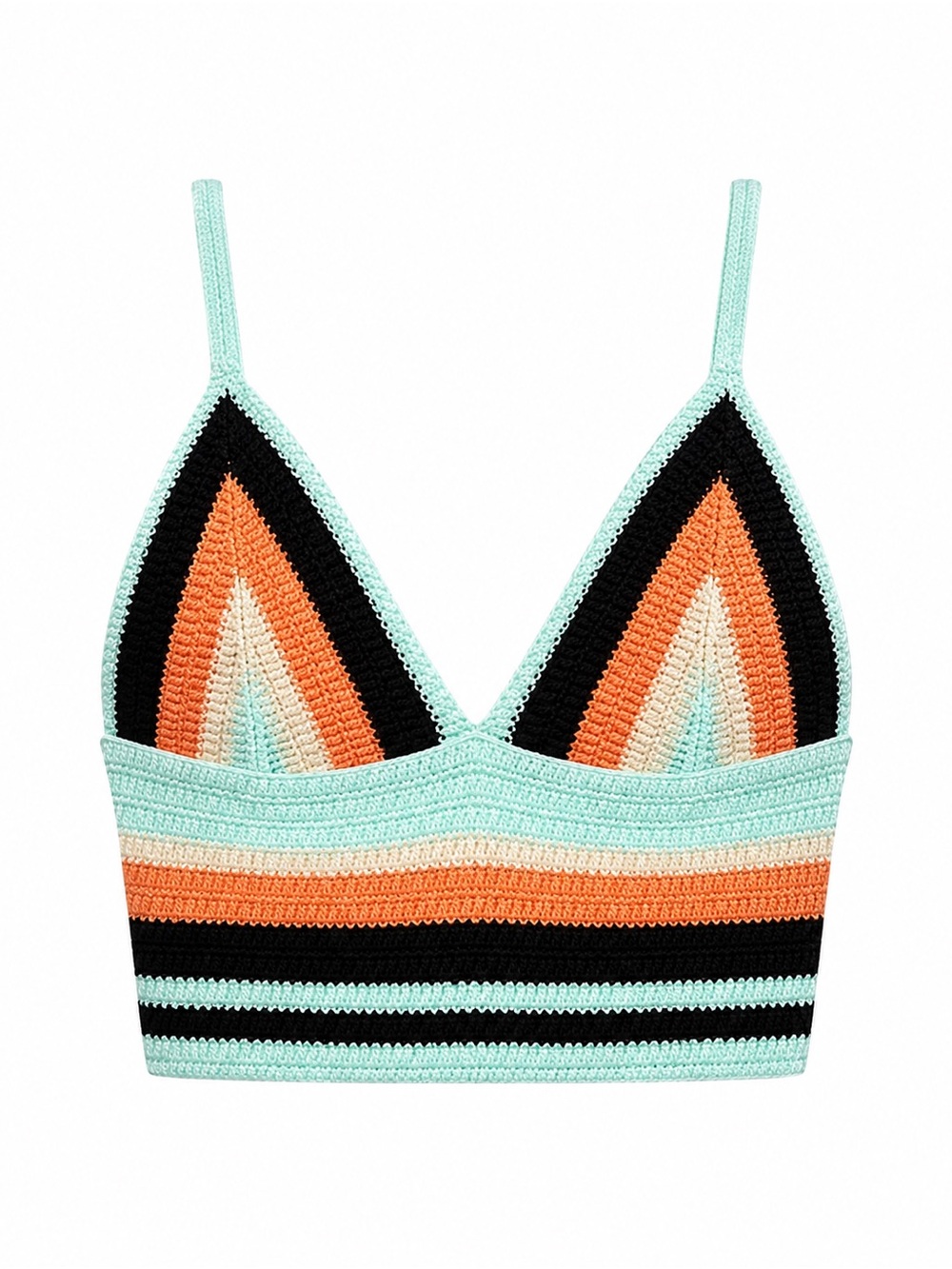 Zara Women’s Multicolor Crochet Crop Top - Aqua, Orange & Black Size S